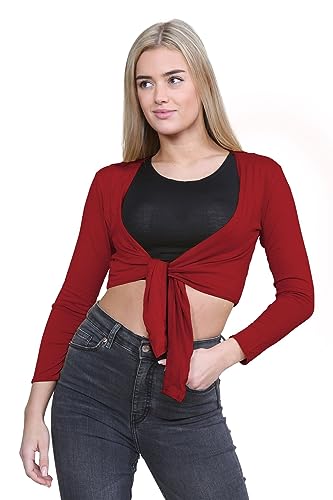 Janisramone Frauen Neu Plain Bolero Vorderseite srawatte Achselzucken Damen Cropped Lange Ärmel Strecken Strickjacke Top von Janisramone