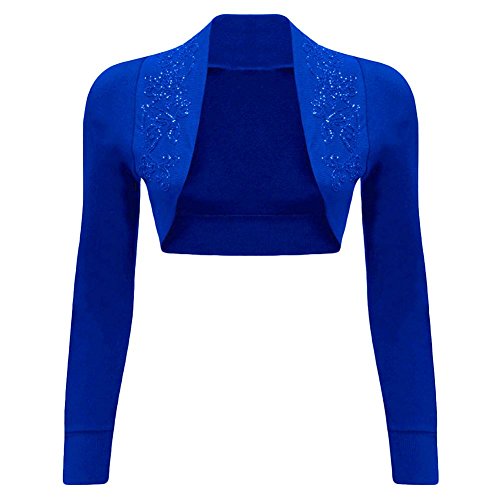 Janisramone Frauen Sequin 100% Baumwolle gerippt top Lange Hülse strickte Bolero von Janisramone