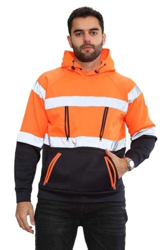 Janisramone® Hi Vis Reflektierende Jacke Herren, Arbeitsjacke Herren, Sweatshirt Jacke Herren, Fleece Arbeitspullover, Polyester-Elastan Bauwesen Hoodie von Janisramone