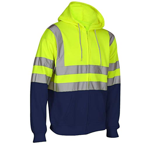 Janisramone Herren Hi Vis Reflektierend Sichtweite Kapuzenpulli Kontrast Patch Vlies Sweatshirt Arbeit Kapuzen Pullover Jacke von Janisramone