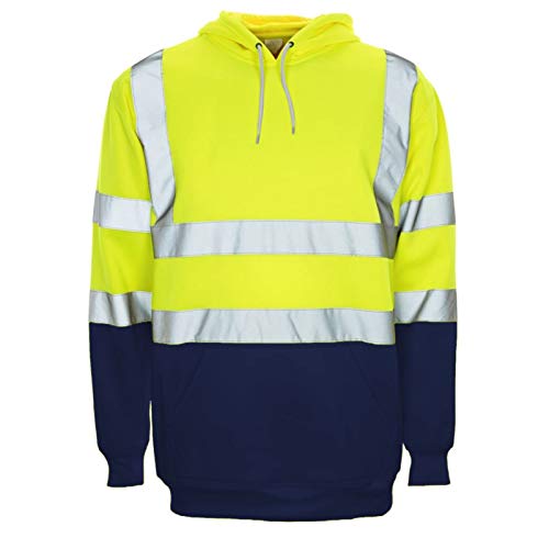 Janisramone Herren Hi Vis Sichtweite Vlies Reflektierend Sicherheit Arbeit Tragen Sweatshirt Kapuzen Pullover Jacke von Janisramone