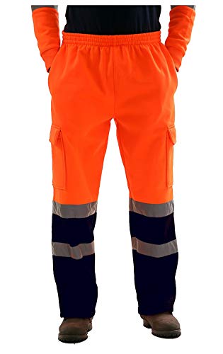 Janisramone Herren Jungen Neu Hi Vis Sichtweite Viz Sicherheit Vlies Bottoms Arbeit Tragen Hose Jogger Jogginghose von Janisramone