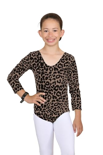 Janisramone Mädchen Kinder Neu Leopard Drucken Lange Ärmel Strecken Mikrofaser Tanz Gymnastik Leotard Bodysuit Oben von Janisramone
