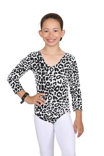 Janisramone Mädchen Kinder Neu Leopard Drucken Lange Ärmel Strecken Mikrofaser Tanz Gymnastik Leotard Bodysuit Oben von Janisramone