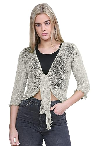 Janisramone Neu Damen Damen Doppelt Fein Stricken Bali Krawatte nach Oben Bolero Achselzucken Beschnitten Dehnbar Strickjacke Top von Janisramone