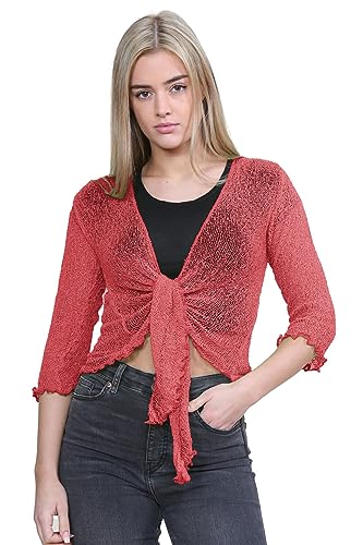 Janisramone Neu Damen Damen Doppelt Fein Stricken Bali Krawatte nach Oben Bolero Achselzucken Beschnitten Dehnbar Strickjacke Top von Janisramone