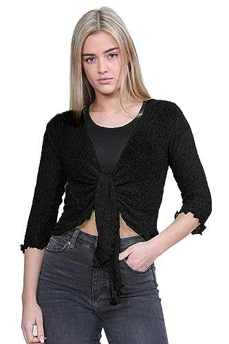 Janisramone Neu Damen Damen Doppelt Fein Stricken Bali Krawatte nach Oben Bolero Achselzucken Beschnitten Dehnbar Strickjacke Top von Janisramone