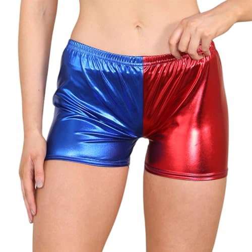 Janisramone Neue Damen Rot und Blau Misfit Cosplay Halloween Kostüm Shorts Suicide Squad Oberteil Kurze Hosen Leggings von Janisramone