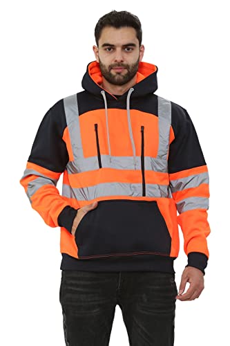 Janisramone® Hi Vis Reflektierende Jacke Herren, Arbeitsjacke Herren, Sweatshirt Jacke Herren, Fleece Arbeitspullover, Polyester-Elastan Bauwesen Hoodie von Janisramone