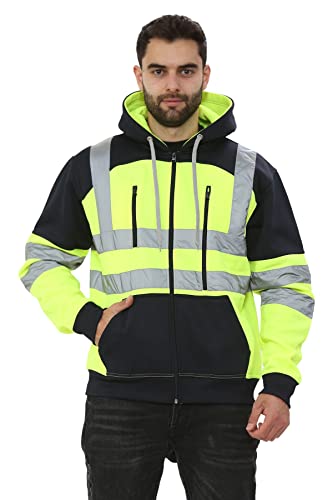 Janisramone® Hi Vis Reflektierende Jacke Herren, Arbeitsjacke Herren, Sweatshirt Jacke Herren, Fleece Arbeitspullover, Polyester-Elastan Bauwesen Hoodie von Janisramone