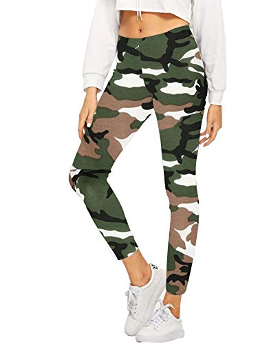 janisramone Damen Leggings mit Druck, volle Länge, Skinny Stretch Jeggings, Fitness, Freizeit, Hose, Übergröße Gr. 48, Armee Camouflage von Janisramone