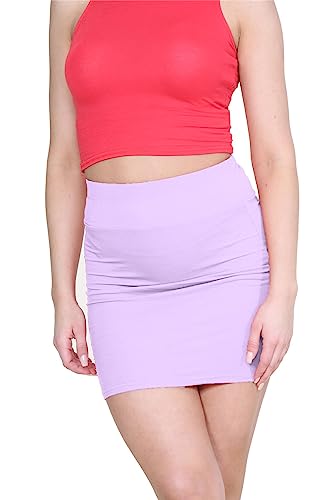 janisramone Damen-Minirock mit Taille, einfarbig, Jersey, für den Sommer, figurbetont, Büro, Bleistift, kurzer Minirock, Flieder, 40-42 von Janisramone