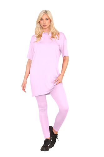 janisramone Damen-Oversize-T-Shirt, Leggings, 2-teiliges Set, Sommer-Loungewear, Trainingsanzug Gr. 46-48, babyrosa von Janisramone