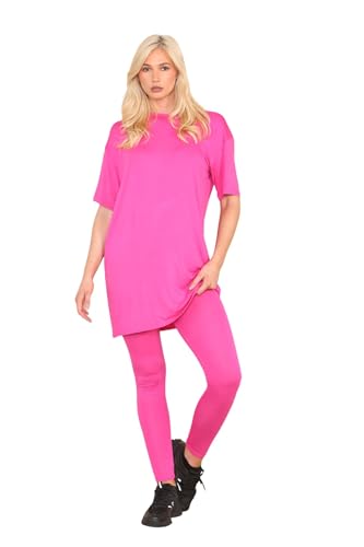 janisramone Damen-Oversize-T-Shirt, Leggings, 2-teiliges Set, Sommer-Loungewear, Trainingsanzug Gr. Medium, kirschrot von Janisramone