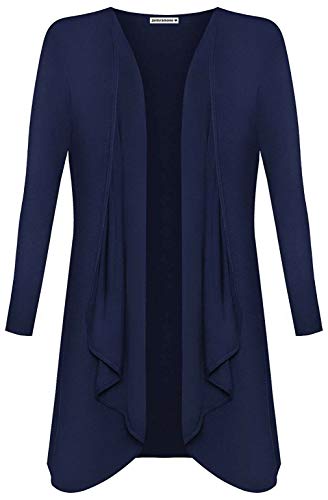 janisramone Damen Strickjacke mit Einstecksaum und offener Vorderseite, Boyfriend-Wasserfall-Jersey, langärmelig, Übergröße Gr. 50-52, navy von Janisramone