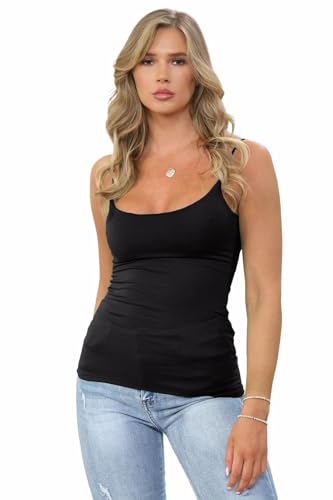 janisramone Damen Weste einfarbig Cami Trägershirt ärmellos Bodycon Damen Basic T-Shirt Jersey Sommer Tank Top, Schwarz , 34-36 von Janisramone