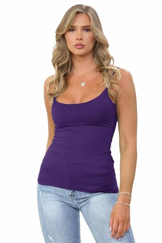 janisramone Damen Weste einfarbig Cami Trägershirt ärmellos Bodycon Damen Basic T-Shirt Jersey Sommer Tank Top, violett, 38-40 von Janisramone