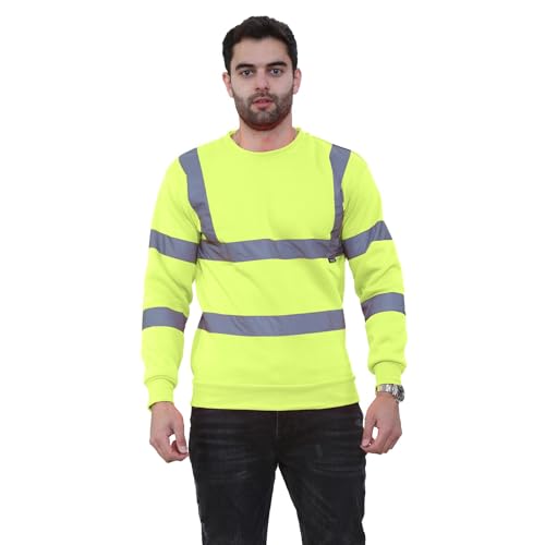 janisramone Herren Jungen New Hi Vis Sweatshirt Hi Viz Reflektierende Sichtbarkeit Sicherheit Arbeitskleidung Fleece Pullover Gr. M, neongelb von Janisramone