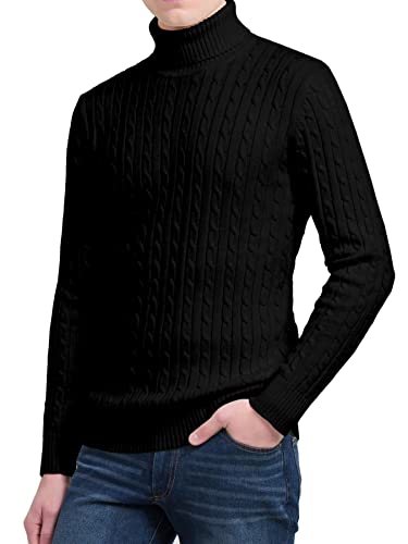 janisramone Herren Jungen Zopfstrickpullover Rollkragenpullover 3/4 Ärmel Casual Winter Warm Pullover Pullover, Schwarz , XS von Janisramone