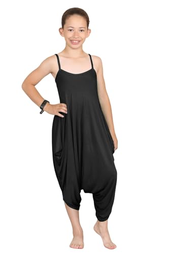 janisramone Mädchen Kinder New Thin Strappy Strappy Plain Cami Jumpsuit Baggy Italienischer Drape Lagenlook Strampler Playsuit, Schwarz , 8-9 Jahre von Janisramone