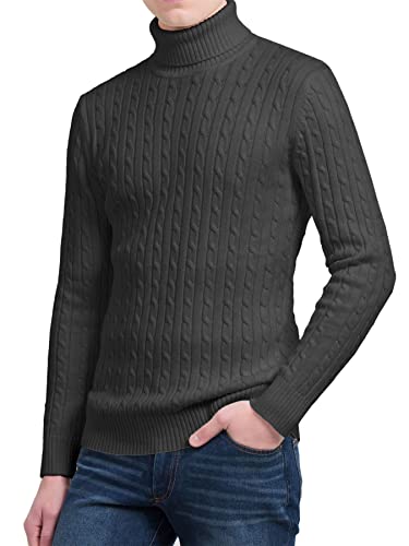 janisramone Rollkragenpullover für Herren und Jungen, Zopfmuster, 3/4-Ärmel, lässiger Winter, warmer Pullover, anthrazit, XS von Janisramone