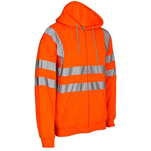 janisramone Viz Herren-Kapuzenpullover mit Reißverschluss, Fleece, hohe Sichtbarkeit, Arbeits-Hoodie-Jacke, neon-orange, L von Janisramone