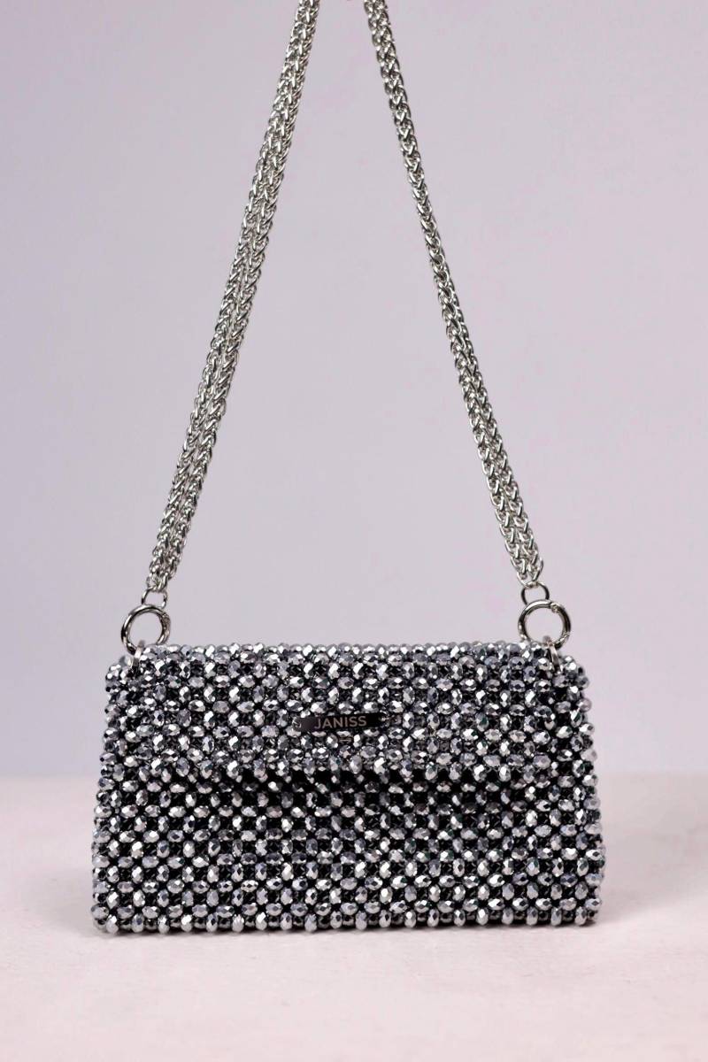 Handgemachte Kristall Perlen Abendtasche, Dark Diamond Schultertasche von JanissBrand
