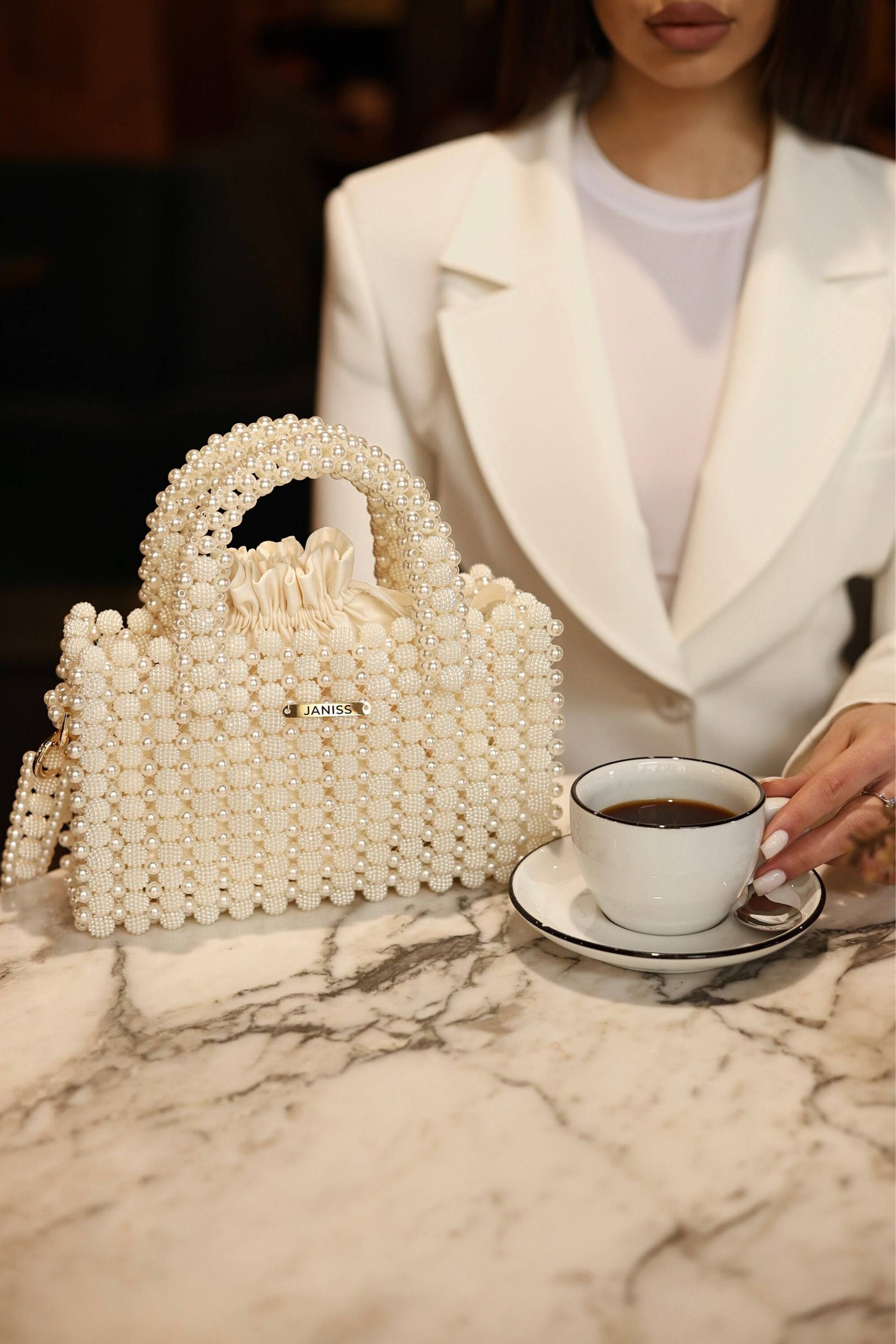 Handgemachte Perle Perlen Tasche, Braut Hochzeit Geldbörse, 90 cm Riemen von JanissBrand