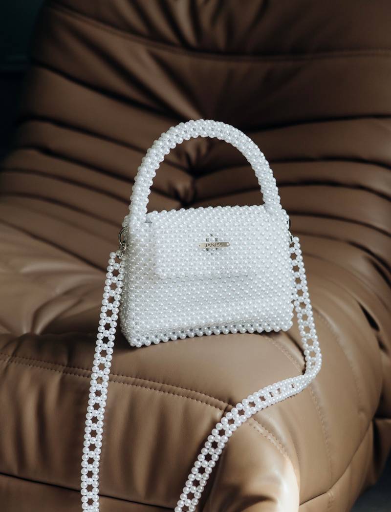 Handgemachte Perle Perlen Tasche, Hochzeit Clutch, Edelstahlkette von JanissBrand