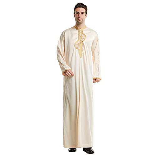 Janjunsi Herren Muslimische Robe Naher Osten Kaftan Islamische Dubai Thobe Volle Länge Arabische Dishdasha Kandoura, Beige von Janjunsi