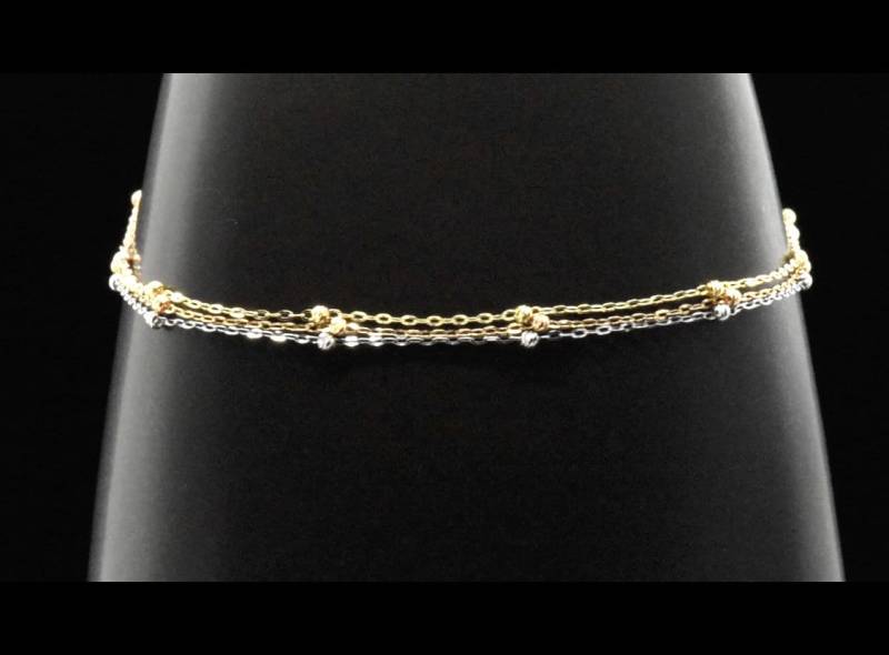 14K 3 Drei Tone Gold Rosa/Rose Weiß Gelb Tricolor Zierliche Kette Link Diamantschliff Perlen Strang Verstellbare Fußkette von JanksyJewels