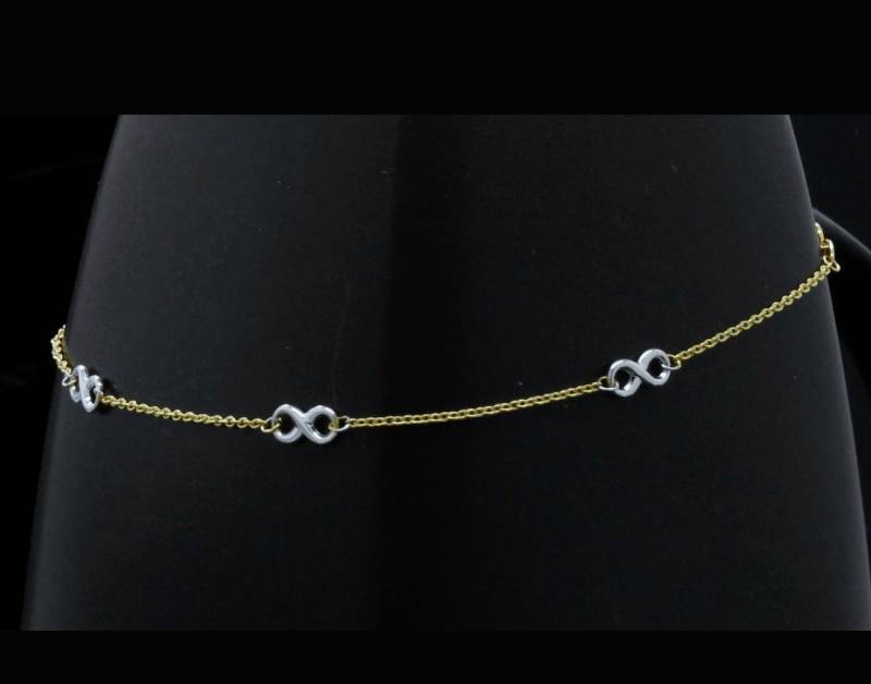 14K Gold 2 Zwei Ton Gelb/Weiß Zierlich Petite Fancy Kette Link Infinity Symbol Wunderschöne Einstellbare Fußkette von JanksyJewels