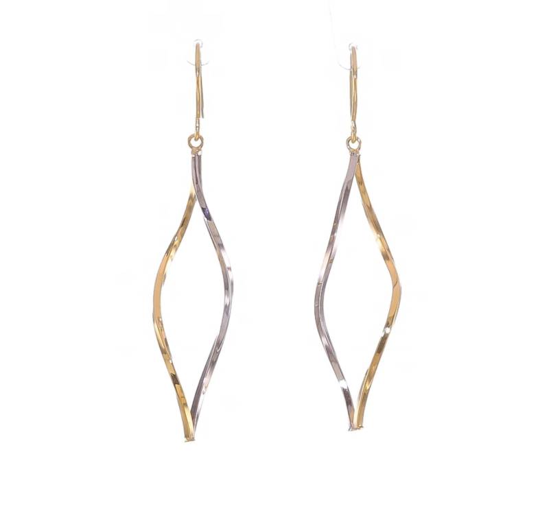 14K Gold Zweifarbig Gelb/Weiß Fein Petite Ohrhaken French Wire Minimalist Curved Twisted Wave Baumeln Tropfen 1-3 4-Inch von JanksyJewels