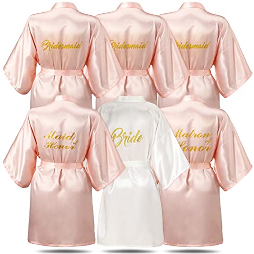 6 Stück Brautjungfern Bademäntel für Hochzeit Brautkleider Matron of Honor Trauzeugin Robe Hochzeit Bademäntel für Brautparty Geschenk, pink/weiß, Einheitsgröße von Janmercy