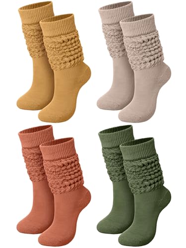 Janmercy 4 Paar 80er 90er Neon-Slouch Socken Frauen Mädchen Warme Scrunch Socken Chunky Socken Strick Scrunchie Socken Größe 38-44, Rustikaler Farbton, Einheitsgröße von Janmercy