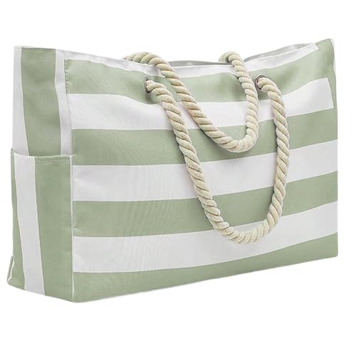 Strandtasche, Strandtasxhe Gestreifte Sommer-Strandtasche aus Canvas, Einkaufstasche mit großem Fassungsvermögen, modische Tragetasche for unterwegs, ideal for Strand, Reisen und Camping(Green and Whi Strandtasche, Strandtasxhe Gestreifte Sommer-Strandtasche aus Canvas, Einkaufstasche mit großem Fassungsvermögen, modische Tragetasche for unterwegs, ideal for Strand, Reisen und Camping(Green and Whi von Janmobrian
