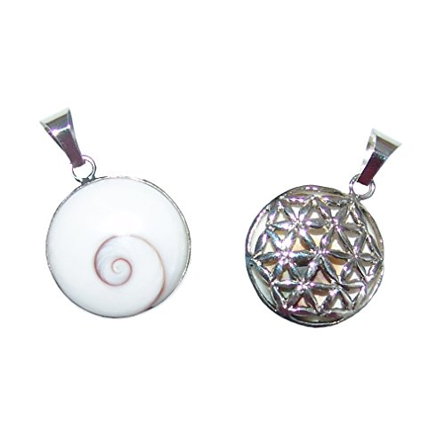 Operculum (Shiva - Auge) 925er Silber Anhänger mit Blume des Lebens beidseitig tragbar ca. 15 mm mit Öse. von Janni-Shop-Anhänger