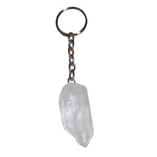 Bergkristall Natur Spitze Schlüsselanhänger Größe M: ca. 30-35 mm mit Kette und Schlüsselring ca. 90 mm (4661) von Janni-Shop-Mineralien