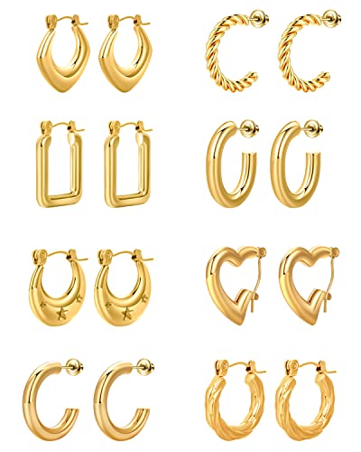 8 Paar Edelstahl-Creolen-Ohrring-Set, goldene Ohrringe für Damen, hypoallergen, trendiger Schmuck für Damen 8 Paar Edelstahl-Creolen-Ohrring-Set, goldene Ohrringe für Damen, hypoallergen, trendiger Schmuck für Damen von Jannisa