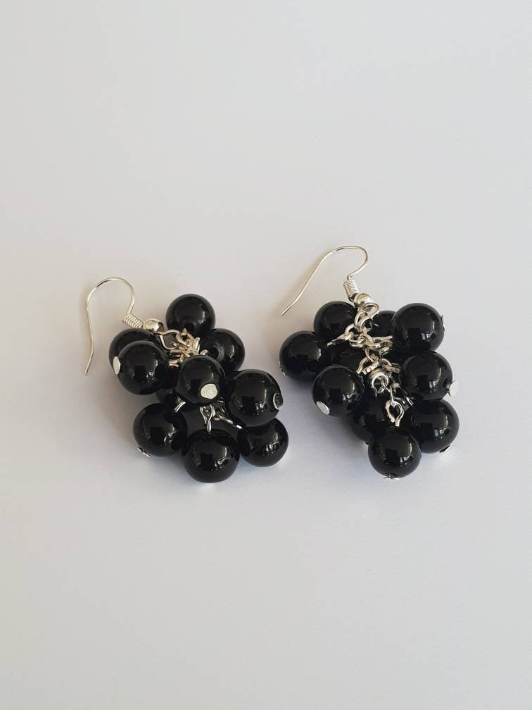 Schwarze Chunky Cluster Ohrringe, Party Alltag Statement Ohrringe von JansGems2012