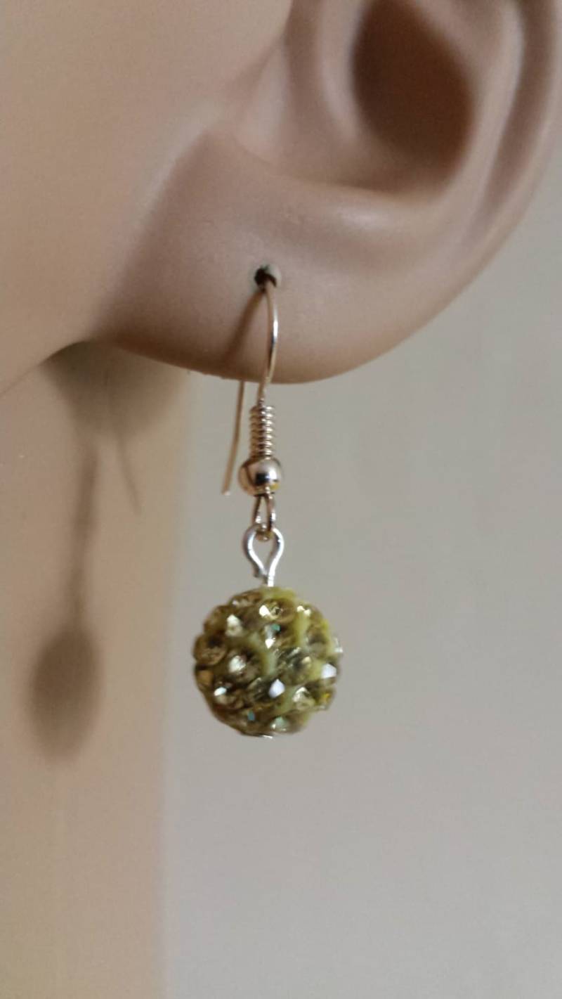 Shamballa Ohrringe, Runde Ebnen Swarovski Kristall Perle Perlen, Gelbe Kristallperlen von JansGems2012