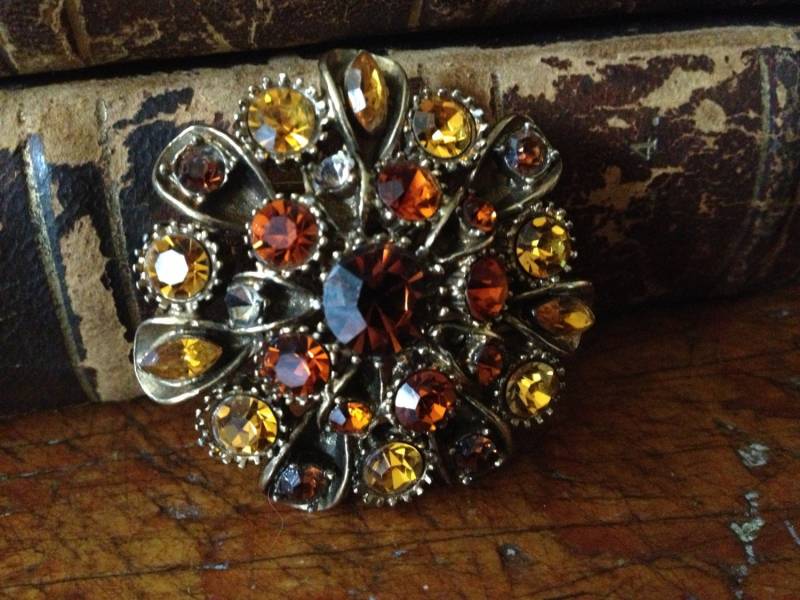 1930Er Bernstein Strass Brosche, Hemd Schal Hut Schmuck, Rost Braun Gold von JansVintageStuff