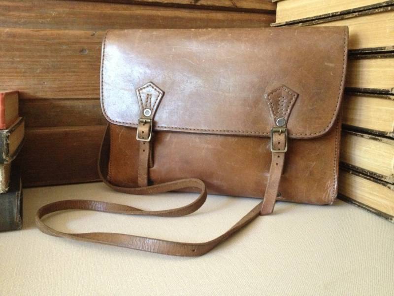Mini Aktentasche Satteltasche Leder Satchel Kastanie Braun Crossbody Messenger Handtasche von JansVintageStuff