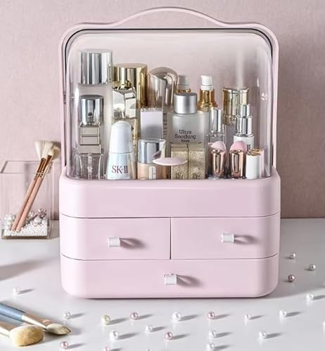 Janse® Luxus Make-up Organizer XL Pink - Skincare Organizer transparent - Kosmetikkoffer mit Schubladen - Aufbewahrungsbox mit Henkel - Beauty Organizer für unterwegs - Parfüm - Kosmetik - Nagellack von Janse