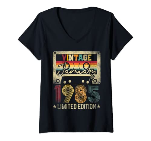 Damen January 37th Birthday Gift Limited Edition 1985 Best Of T-Shirt mit V-Ausschnitt von January 37th Birthday Gift Limited Edition 1985