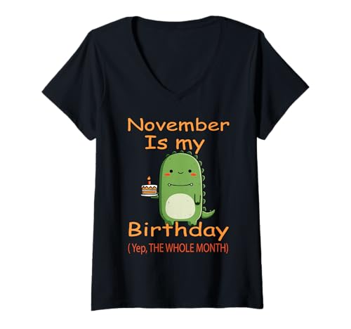Damen Januar Geburtstag Dinosaurier mit Kuchen Lustiger Geburtstag T-Shirt mit V-Ausschnitt von January Dinosaur Birthday Cake