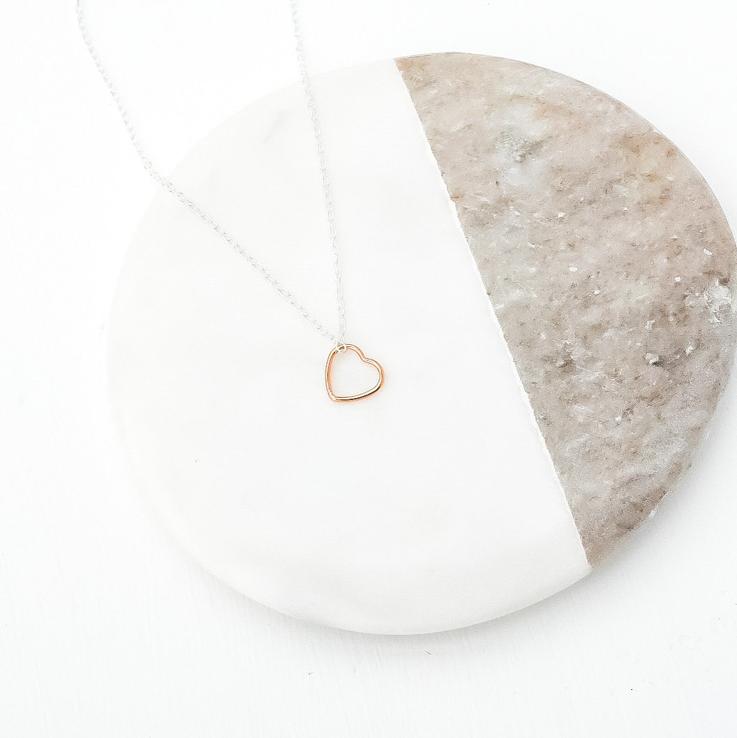 Rose Gold Offene Herz Halskette Auf Sterling Silber Kette - Anhänger Halskette, Dainty Rose Gold Offene Herz Halskette Auf Sterling Silber Kette - Anhänger Halskette, Dainty von JanuaryElevenCo
