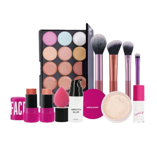 Augen- und Gesichts -Make -up -Kit, Gesichtsmake -up -Set - Lidschatten Palette Gesichtsprimerbürsten - Langlebiger kosmetisches lose Pulver, volles Make-up für Frauen Mädchen Teenager von Janurium