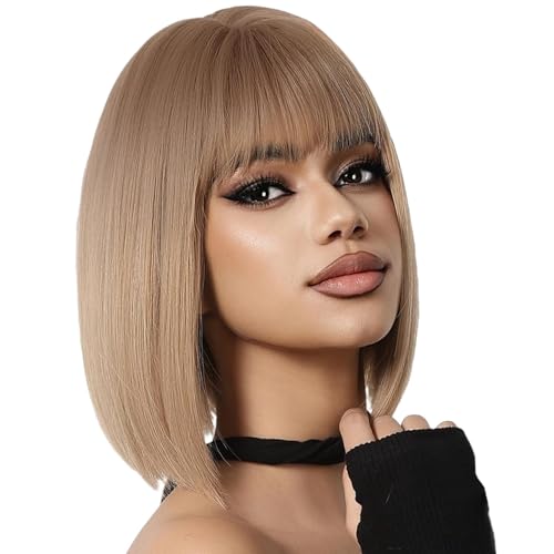 Kurze Bob-Perücke – leichte kurze natürliche Bob-Highlight-Perücke | Hitzebeständiges Kunsthaar, natürlich aussehende, langlebige kurze Bob-Perücken für Frauen von Janurium