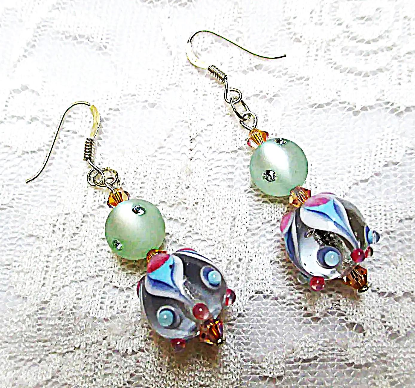 Ohrringe Mit Gesponnener Lampwork-Perle Und Haken Aus 925Er-Massivsilber von Janyscrea